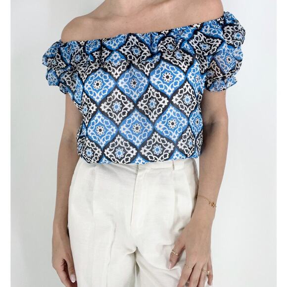 Vintage Tops - Vintage An Original Milly of New York Printed Silk Blouse Size 6